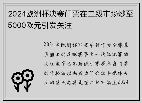 2024欧洲杯决赛门票在二级市场炒至5000欧元引发关注 2024欧洲杯决赛门票在二级市场炒至5000欧元引发关注